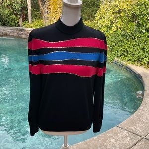 St John Sz S Pink 🌸 blue stripe paillette sequin dress evening Sweater jacket